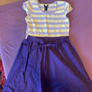 Small 7/8 Purple & Yellow Girls Strip Dress - NEW